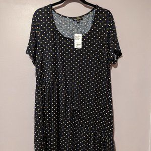 NWT Suzanne Betro polka dot asymmetric waist mid-length dress - Navy, XL